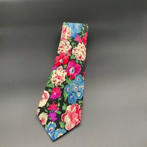 J. Barber & Co Made In England Floral Silk‎ Tie Red Green Blue Vintage Necktie